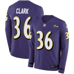 Ravens #36 Chuck Clark Purple Team Color Youth Stitched NFL Limited Therma Long Sleeve Jersey Splendid