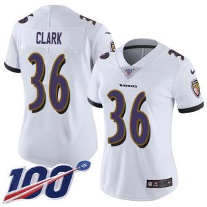 Ravens #36 Chuck Clark White Women's Stitched NFL 100th Season Vapor Untouchable Limited Phenomenal Jersey