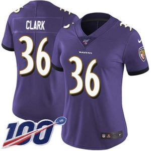 Ravens #36 Chuck Delightful Clark Purple Team Color Women's Stitched NFL 100th Season Vapor Untouchable Limited Jersey
