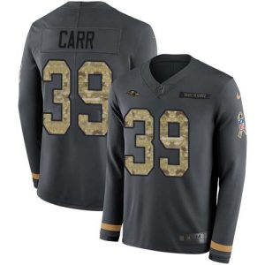 Ravens #39 Brandon Carr Anthracite Salute to Service Men's Stitched NFL Limited Fantastic Therma Long Sleeve Jersey