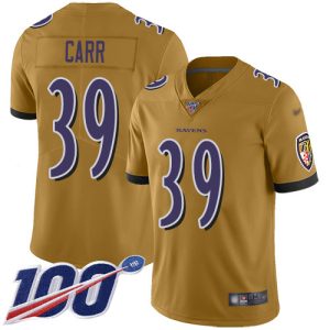 Ravens #39 Brandon Carr Gold Men's Stitched NFL Limited Superior Inverted Legend 100th Season Jersey