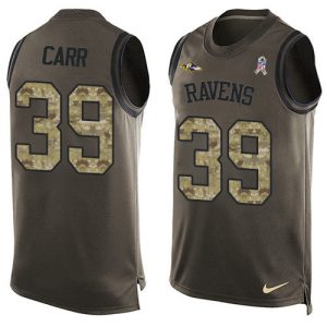 Ravens #39 Brandon Carr Green Men's Stitched NFL Limited Dashing Salute To Service Tank Top Jersey