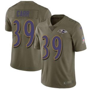 Ravens #39 Brandon Carr Olive Alluring Men's Stitched NFL Limited 2017 Salute To Service Jersey