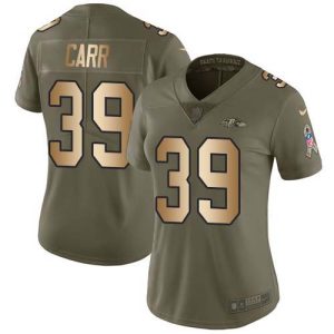 Ravens #39 Brandon Carr Olive/Gold Women's Stitched NFL Limited 2017 Notable Salute To Service Jersey