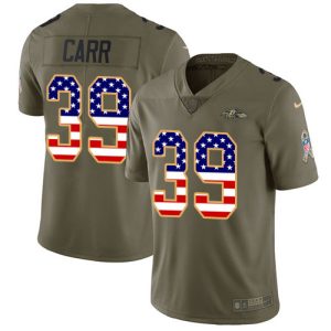 Ravens #39 Brandon Carr Olive/USA Flag Men's Stitched NFL Dashing Limited 2017 Salute To Service Jersey