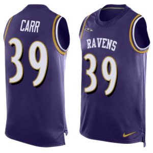 Ravens #39 Brandon Carr Purple Team Color Men's Stitched NFL Remarkable Limited Tank Top Jersey