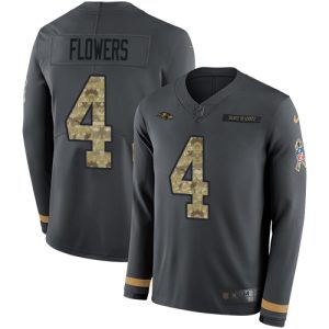 Ravens #4 Enchanting Zay Flowers Anthracite Salute to Service Youth Stitched NFL Limited Therma Long Sleeve Jersey