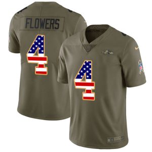 Ravens #4 Glamorous Zay Flowers Olive/USA Flag Men's Stitched NFL Limited 2017 Salute To Service Jersey