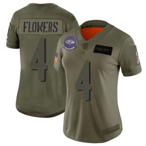 Ravens #4 Zay Flowers Camo Women's Stitched Glamorous NFL Limited 2019 Salute to Service Jersey