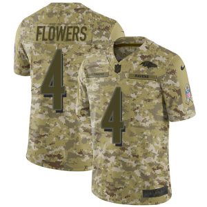 Ravens #4 Zay Flowers Camo Youth Stitched NFL Limited 2018 Salute To Unique Service Jersey