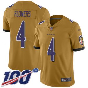 Ravens #4 Zay Flowers Gold Men's Stitched NFL High - quality Limited Inverted Legend 100th Season Jersey