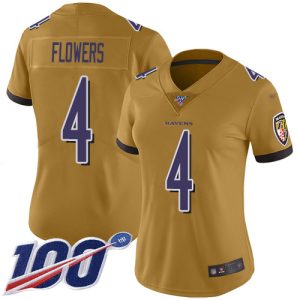 Ravens #4 Zay Flowers Gold Women's Stitched NFL Limited Inverted Dashing Legend 100th Season Jersey