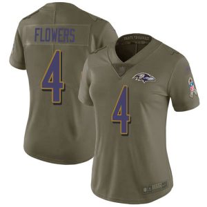 Ravens #4 Zay Flowers Olive Women's Stylish Stitched NFL Limited 2017 Salute To Service Jersey