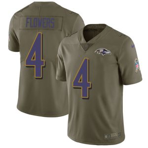 Ravens #4 Zay Flowers Olive Youth Stitched NFL Limited 2017 Admirable Salute To Service Jersey
