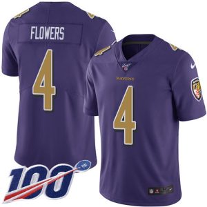Ravens #4 Zay Flowers Purple Men's Stitched Stylish NFL Limited Rush 100th Season Jersey