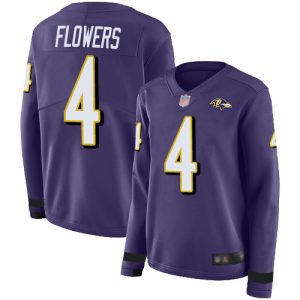 Ravens #4 Zay Splendid Flowers Purple Team Color Women's Stitched NFL Limited Therma Long Sleeve Jersey