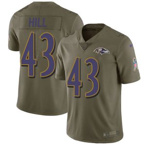 Ravens #43 Justice Alluring Hill Olive Men's Stitched NFL Limited 2017 Salute To Service Jersey