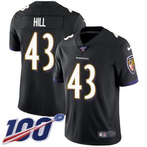 Ravens #43 Justice Hill Black Alternate Prime Men's Stitched NFL 100th Season Vapor Untouchable Limited Jersey