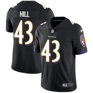 Ravens #43 Justice Hill Black Alternate Youth Stitched NFL Vapor Untouchable Limited Terrific Jersey