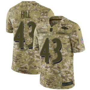Ravens #43 Justice Hill Camo Men's Stitched NFL Limited Stylish 2018 Salute To Service Jersey