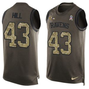 Ravens #43 Justice Hill Green Men's Splendid Stitched NFL Limited Salute To Service Tank Top Jersey