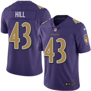 Ravens #43 Justice Hill Purple Men's Stitched Outstanding NFL Limited Rush Jersey