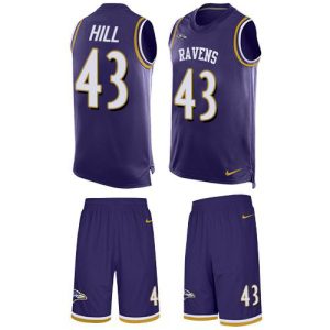 Ravens #43 Justice Hill Purple Team Color Men's Stitched Superb NFL Limited Tank Top Suit Jersey