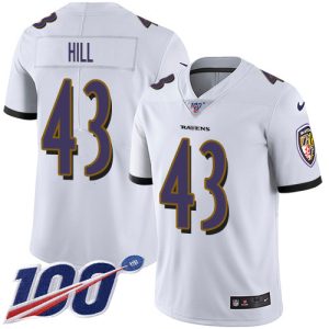 Ravens #43 Justice Hill White Men's Stitched NFL 100th Season Vapor Untouchable Limited Jersey Refined