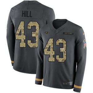 Ravens #43 Justice Premium Hill Anthracite Salute to Service Men's Stitched NFL Limited Therma Long Sleeve Jersey