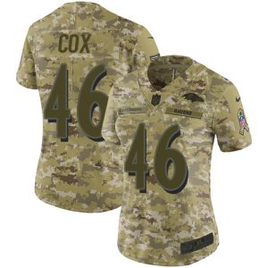 Ravens #46 Morgan Cox Camo Women's Outstanding Stitched NFL Limited 2018 Salute to Service Jersey