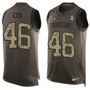 Ravens #46 Morgan Cox Green Men's Stitched NFL Limited Glamorous Salute To Service Tank Top Jersey