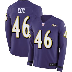 Ravens #46 Morgan Cox Purple Team Color Top - notch Men's Stitched NFL Limited Therma Long Sleeve Jersey