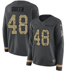 Ravens #48 Patrick Queen Anthracite Salute to Service Women's Stitched NFL Limited Therma Long Striking Sleeve Jersey