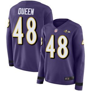 Ravens #48 Patrick Queen Purple Team Color Women's Stitched NFL Limited Therma Long Sleeve Jersey Superb