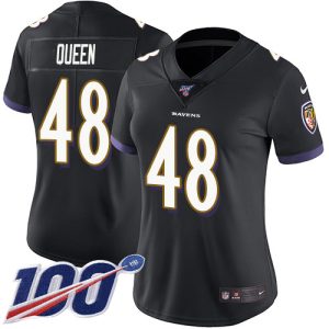 Ravens #48 Patrick Queen Stunning Black Alternate Women's Stitched NFL 100th Season Vapor Untouchable Limited Jersey
