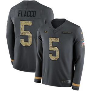 Ravens #5 Joe Flacco Anthracite Salute to Service Youth Stitched NFL Limited Terrific Therma Long Sleeve Jersey