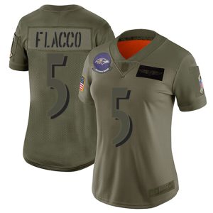 Ravens #5 Joe Flacco Camo Women's Stitched NFL Gorgeous Limited 2019 Salute to Service Jersey