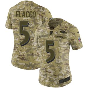 Ravens #5 Joe Flacco Camo Women's Stitched NFL Limited 2018 Salute to Service Jersey High - quality