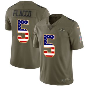 Ravens #5 Joe Flacco Luxurious Olive/USA Flag Youth Stitched NFL Limited 2017 Salute to Service Jersey