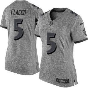 Ravens #5 Joe Flacco Notable Gray Women's Stitched NFL Limited Gridiron Gray Jersey