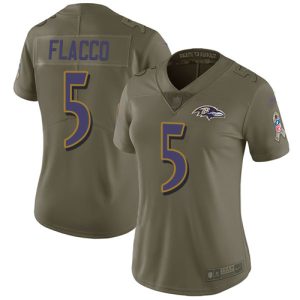 Ravens #5 Joe Flacco Prime Olive Women's Stitched NFL Limited 2017 Salute to Service Jersey