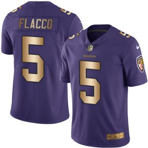 Ravens #5 Joe Flacco Purple Men's Stitched NFL Limited Gold Rush Jersey Stunning