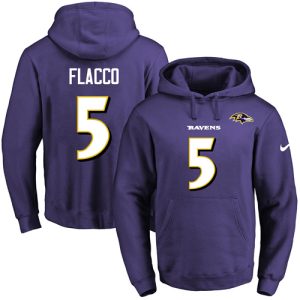 Ravens #5 Joe Flacco Purple Name & Superb Number Pullover NFL Hoodie