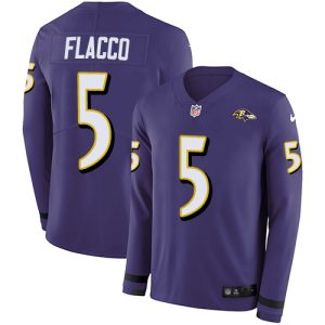 Ravens #5 Joe Flacco Purple Team Color Men's Stitched NFL Limited Therma Long Prime Sleeve Jersey