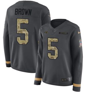 Ravens #5 Marquise Brown Dashing Anthracite Salute to Service Women's Stitched NFL Limited Therma Long Sleeve Jersey