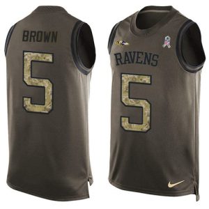 Ravens #5 Marquise Brown Green Premium - grade Men's Stitched NFL Limited Salute To Service Tank Top Jersey