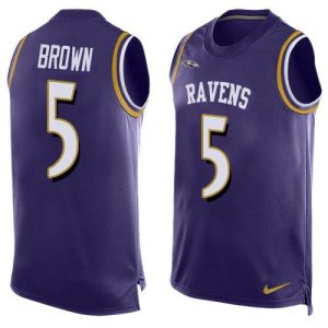 Ravens #5 Marquise Brown Purple Team Color Men's Stitched NFL Elegant Limited Tank Top Jersey