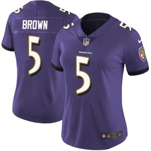 Ravens #5 Outstanding Marquise Brown Purple Team Color Women's Stitched NFL Vapor Untouchable Limited Jersey