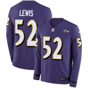 Ravens #52 Ray Distinguished Lewis Purple Team Color Men's Stitched NFL Limited Therma Long Sleeve Jersey