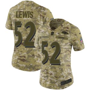 Ravens #52 Ray Lewis Camo Women's Stitched NFL Limited 2018 Salute Fabulous to Service Jersey